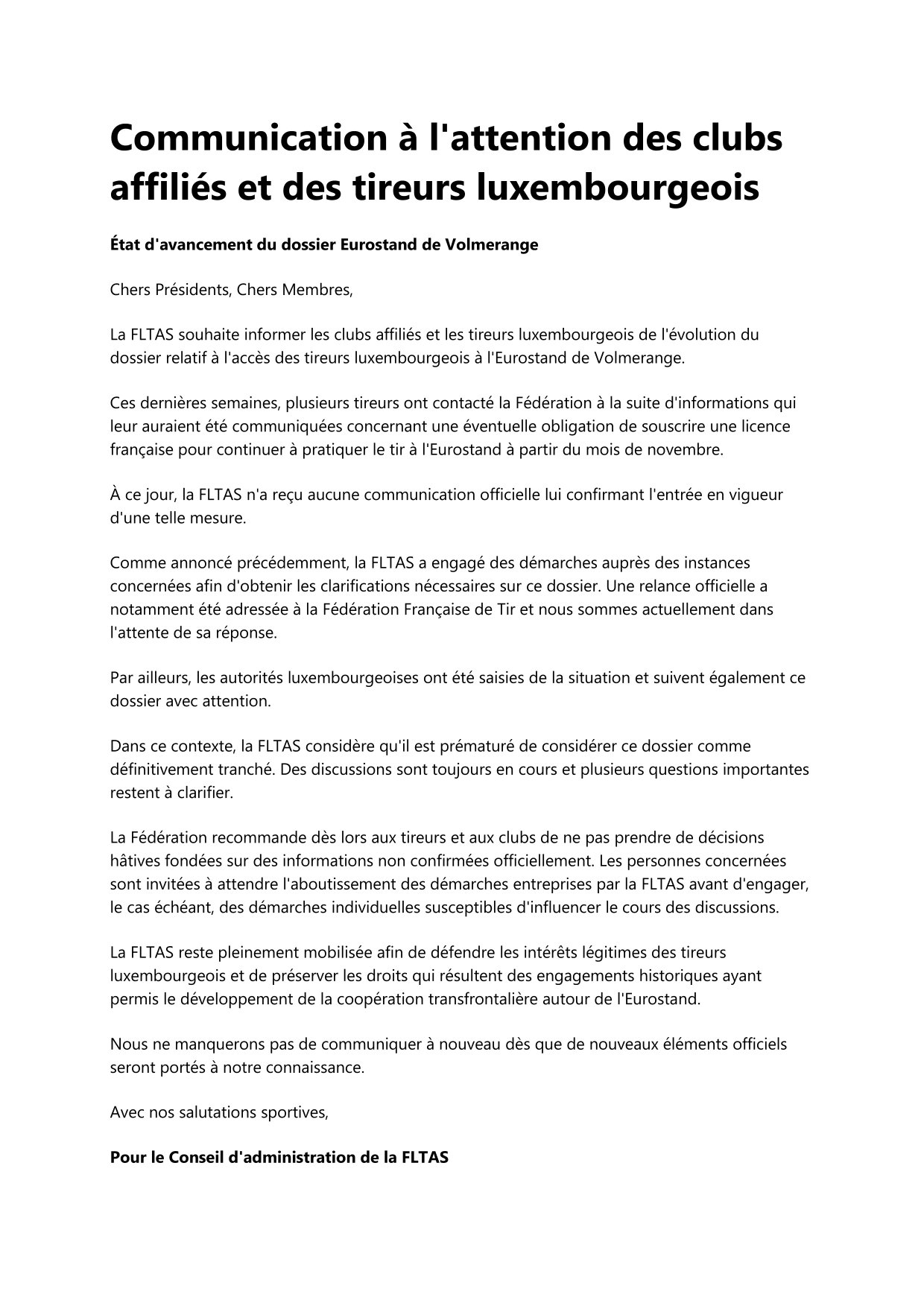Etat davancement du dossier Eurostand de Volmerange 1