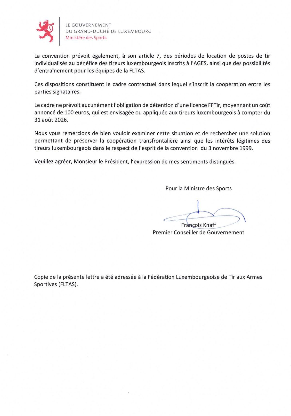 Lettre Ligue de Lorraine de Tir 2